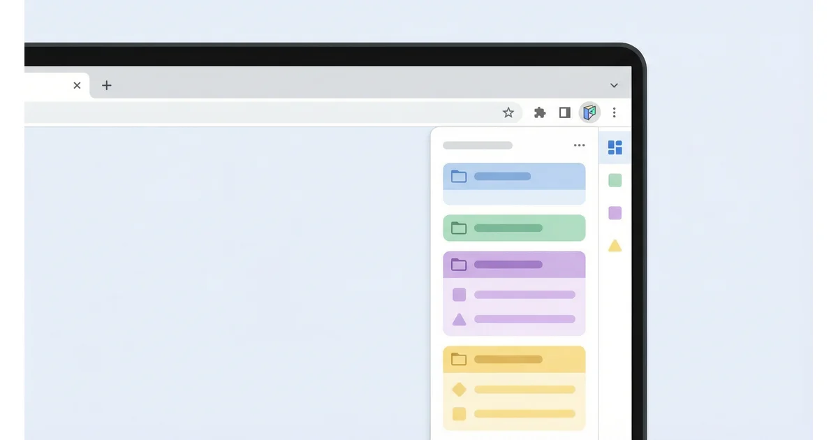 Chrome extension icon and organized bookmarks interface