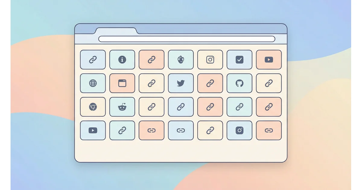 Browser window showing custom online start page with organized link tiles